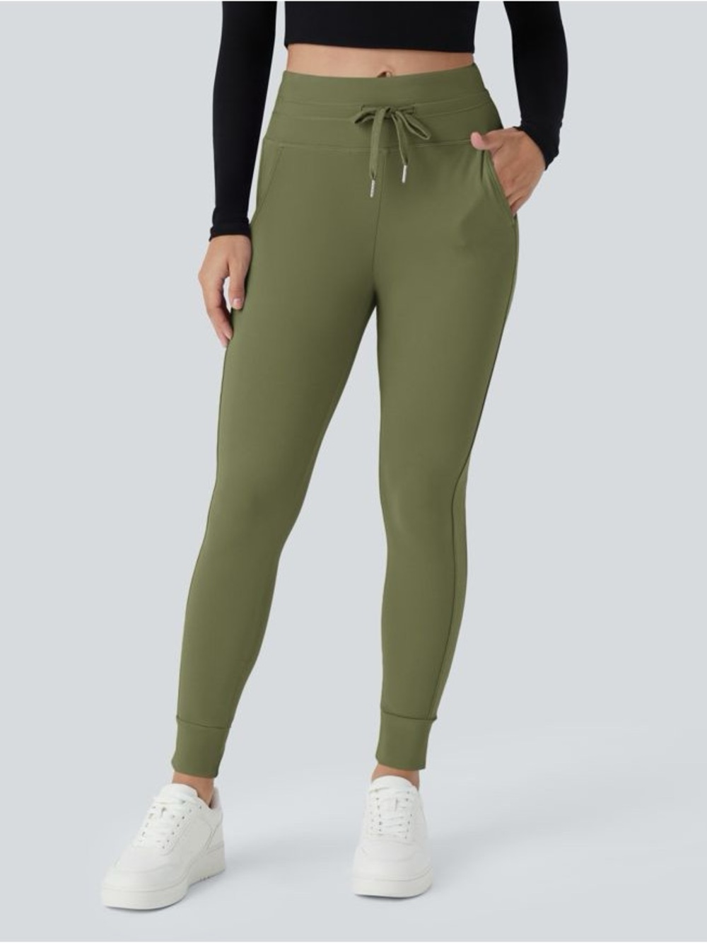Halara Cloudful Air High Waisted Drawstring Joggers NWT Olive Medium Petite